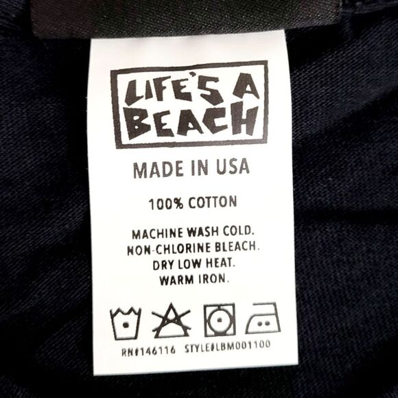 Lifes A Beach Mens Black & Green Cotton Short Sleeve Graphic Tee T shirt Size S - Picture 6 of 8